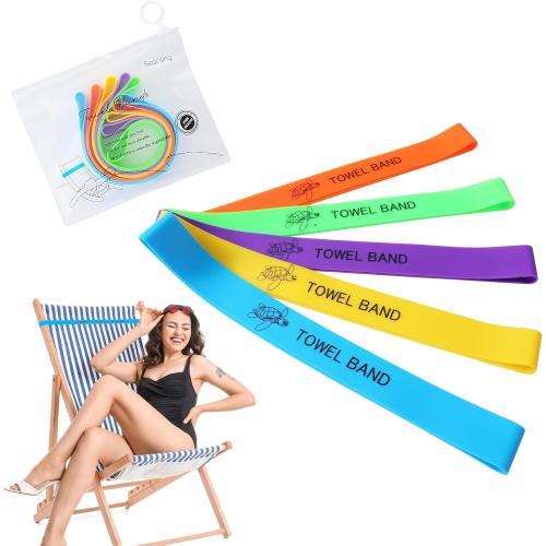 5 Packs Towel Bands Essential Summer Accessories Non-Slip Rubber Band for Towels Pool Chairs Loungers Patio Furniture Cruises and Outdoor Use Durable Silicone Design with Multiple Color Five