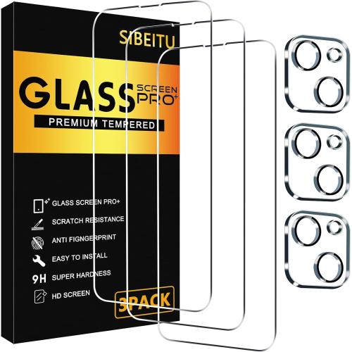 SIBEITU 3 Pack Screen Protector for iPhone 14 Plus with 3 Pack Camera Lens Tempered Glass Protector, 6.7 Inch HD Clear Tempered Glass Film 9H Hardness Full Coverage, Anti-Scratch, No Air Bubbles