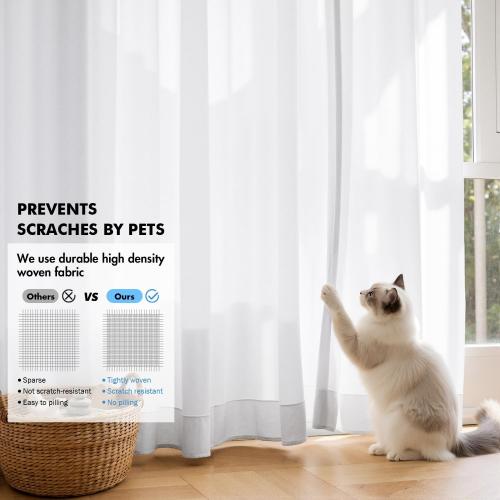 MIULEE White Privacy Sheer Curtains 2 Panels 42W x 84L