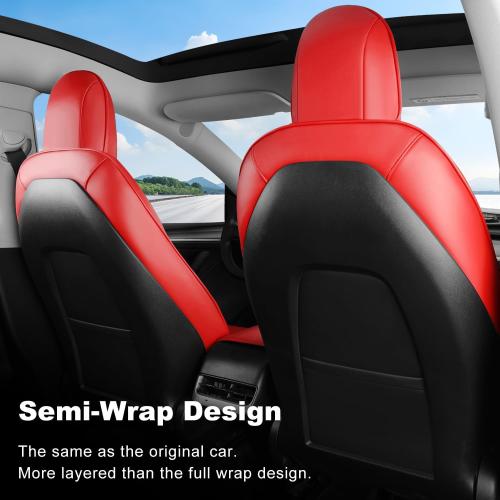 Tesla Model Y Car Seat Covers Nappa Leather Car Interior Seat Airbag Compatible Cushion Cover Full Set Custom Fit 2024 2023 2022 2021 2020, Nappa Bright Red
