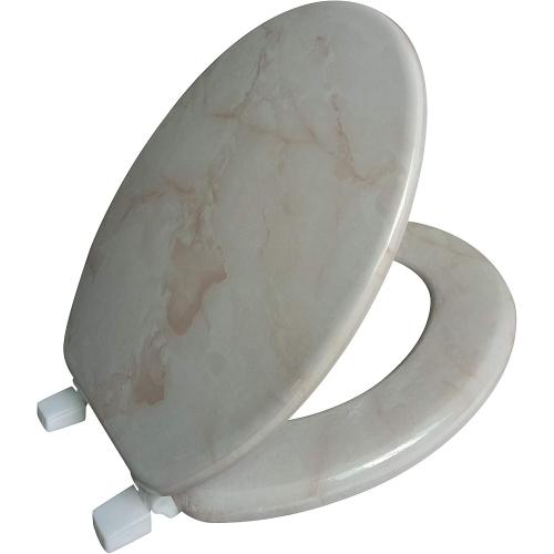 Dream Bath Heavy Duty Round Toilet Seat with non-slip seat and quick-attach easy install hardware, Marbleized Wood Beige( missing attachment mounting piece)