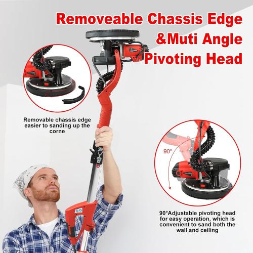 Drywall Sander, 1150W Electric Drywall Sander with Vacuum Dust Collector, 7.2A Popcorn Ceiling Removal Tool, 6 Variable Speed 900-2100RPM, Pure-Copper Motor, IP20 Waterproof,Extendable Handle