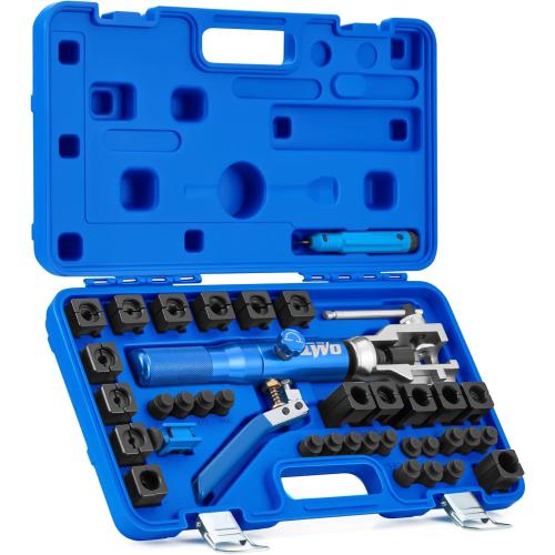 Blue Orion Motor Tech Hydraulic Flaring Tool Kit, Universal Brake Flaring Tool Set with Tubing Cutter, 45° Single & Double Flaring Tool Kit with Deburring Tool, Brake Line Flaring Tool for ISO Bubble Flare