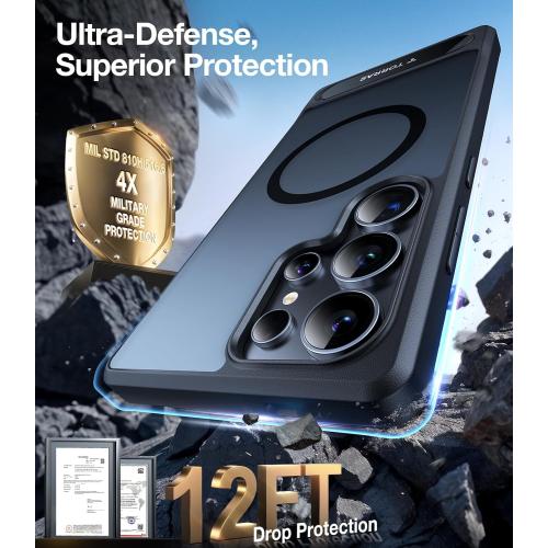 TORRAS Strong Magnetic & Seamless Stand for Samsung Galaxy S25 Ultra Case, Fit for MagSafe, Mil-Grade Drop Protection, Kickstand for Samsung Galaxy S25 Ultra Case, Translucent Back/Black Edge