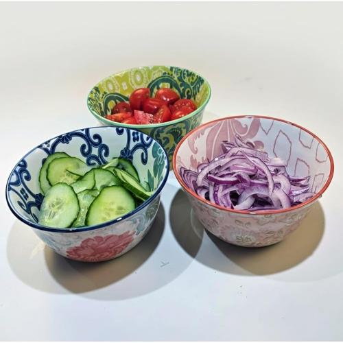 Set of 10 Ceramic Bowls 5 Inch Decorative Assorted Pattern Bowls for Salad, Snacks, Dessert & Prep