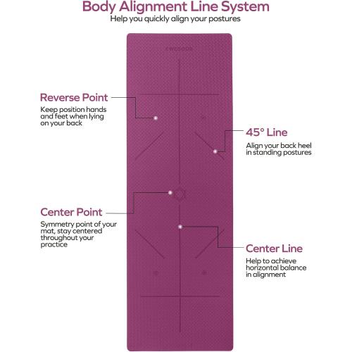 Ewedoos Eco Friendly Yoga Mat with Alignment Marks TPE Yoga Mat Non Slip Hot Yoga Mat Thick 1/4'' Anti-Tear Surfaces Exercise Mats for Home Workout Fitness Pilates