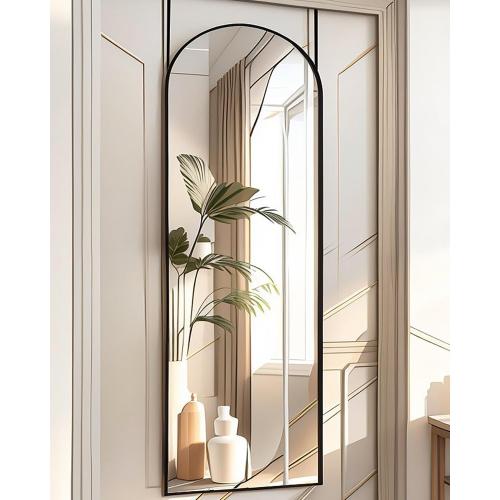 Full Length Mirror Over The Door, 16x50 Inch Arched Vertical Wall Mirror for Full Body, Hanging Door Mirror, Black
