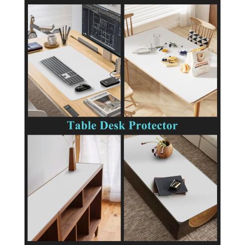 Pure White Plastic Table Cover Protector, 24 x 48 Waterproof Easy Flat PVC Desk Pad Mat, 1.5mm Thick Rectangle Vinyl Table Top Protector for Dining Room Table, Office, Dresser