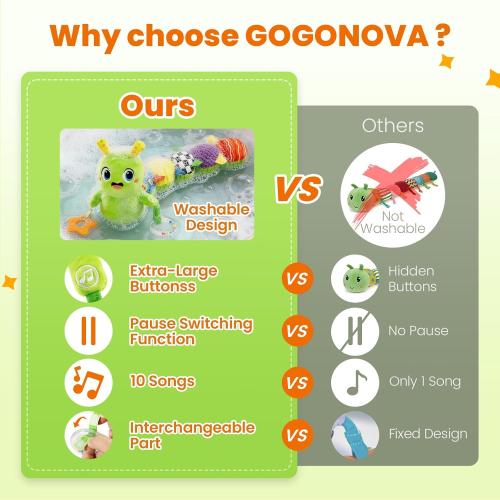 Baby Toys 0-6 Months, Washable Baby Musical Caterpillar Toys with 10 Children's Songs,Rattles,Teething Toys,Suitable for 0-6, 6-12 Months Infant Tummy Time Toy,Newborn Baby Boy&Gril Toy(Green)