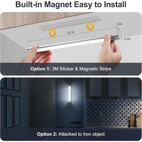 BLS Under Cabinet Lights, 46 LED lights Battery Operated Motion Sensor Light Indoor, USB C Rechargeable Closet Lights Motion Sensored, 1500mah Wireless Magnetic Light for Kitchen Night Stairs (2 Pack)