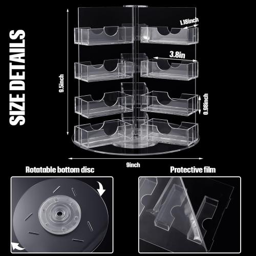 Qunclay Acrylic Business Card Holder Multi Slot Card Organizer Plastic Rotating Clear Sticker Holders Multi Pocket Rotating Countertop Organizer Display(24 Pocket)
