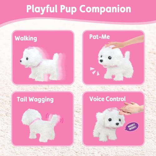 YH YUHUNG Walking and Barking Dog Toys for Kids with Remote Control Leash, Plush Electronic Pets Puppy Interactive Dog That Walk, Bark, Head Nod, Wags Tail(White)