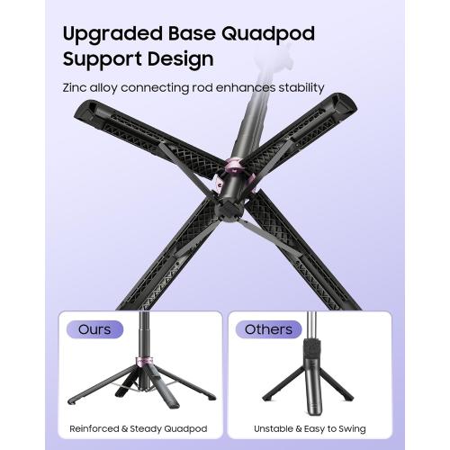 53'' Selfie Stick Tripod with Light, Enhanced 4-Leg Cell Phone Stand Camera Tripod with Rechargeable Wireless Remote & 2 Fill Light, Portable Selfie Stick Travel Essentials for iPhone Android