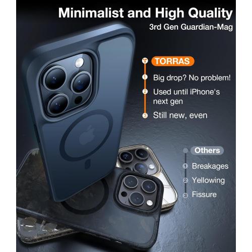 TORRAS Magnetic for iPhone 15 Pro Max Case Compatible with MagSafe, MIL-STD-810G Military Grade, Slim Translucent Phone Case iPhone 15 Pro Max Shockproof Anti-Scratch 6.7, Matte Black