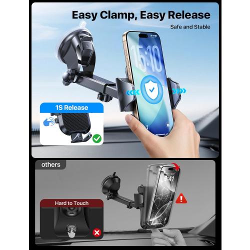 andobil 2025 Military-Grade Car Phone Holder [Upgraded Strongest Suction & Clip] Phone Holders for Your Car, Dashboard Windshield Vent Car Phone Mount for iPhone 17 Pro Max 16 15 14 13 12 Android