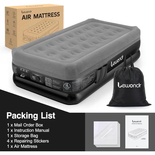 Grey 18 Twin Air Mattress with Built in Pump,18 Deluxe Blow Up Mattress, Adjustable Self Inflating Air Mattress, 2Min Fast Inflatable Mattress for Camping, Home, Guests, Travel(550 lb MAX), Gray