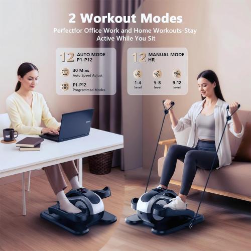 LVPIMAN Under Desk Elliptical Machine,Electric Leg Exerciser for Seniors,12 Adjustable Speeds&12 Modes with Remote Control,Elastic Rope,Manual&Auto Mode for Home Office