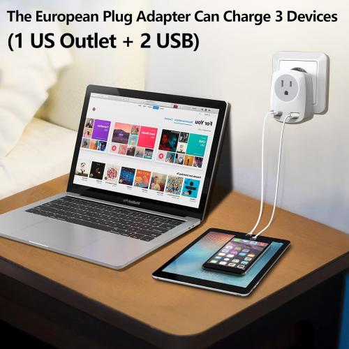 European Travel Plug Adapter, The US to Europe & UK Power Outlet Converter, USA to England Ireland German Italy Spain France Greece Iceland International Electrical Adaptor USB Wall Charger