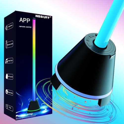 RGB Corner Floor Lamp With Speaker, Smart App Control Ambient Light, Music Sync LED Standing Lamp With Remote, Timer & Dimmable, Modular Height Adjustable, Mood Light For Living Room Gaming Bedroom