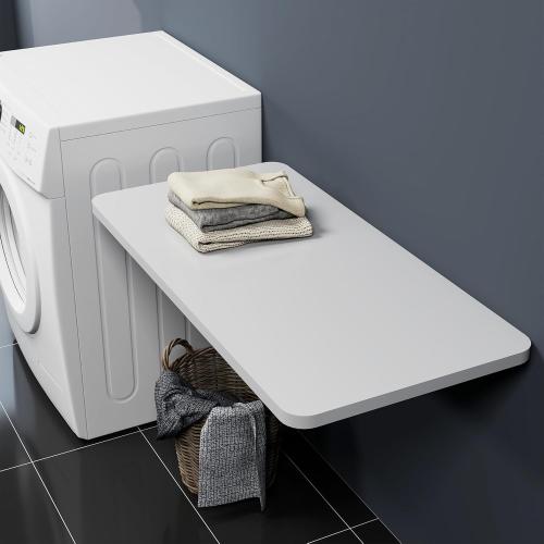 White Wall Mounted Folding Table 39.4”L x 19.7”W, Laundry Folding Table with Heavy Duty Metal Collapsible Shelf Brackets, Wall Mounted Desk Fold Down for Small Spaces, White
