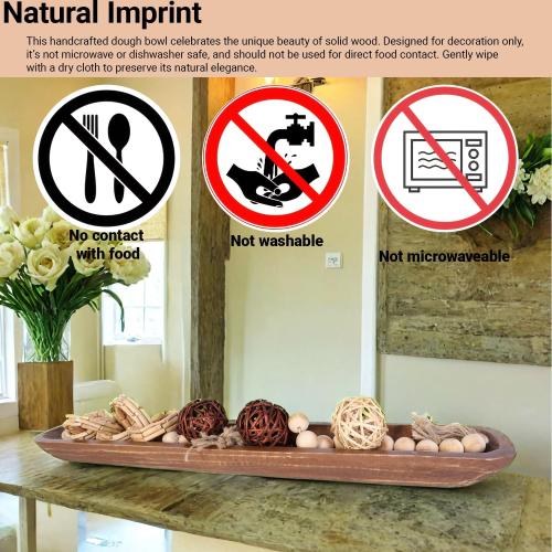 Athaliah Wooden Dough Bowl, Hand Carved Rustic Long Wood Dough Bowls for Decor, Vintage Large Wooden Bread Bowl for Table Centerpiece Dining Room Home Kitchen Decor Candles (40 Inch-Brown)