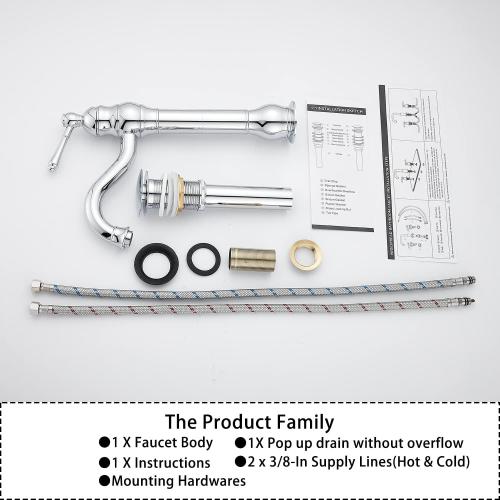 GGStudy 360° Swivel Chrome Single Handle One Hole Bathroom Sink Faucet Matching with Pop Up Drain