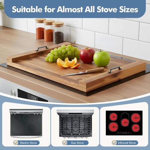 DUMOS Noodle Board Stove Cover with Handles, Wooden Stove Top Cover for Gas Electric Glass Stove, 22 x 29.5 inch(Light Brown)