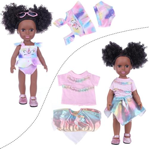 Black Dolls and Black Baby Doll Accessories - 14.5 Inch Silicone African Baby Doll with Clothes Unicorn Theme Doll Swimsuits Best Gift for Girls Kids