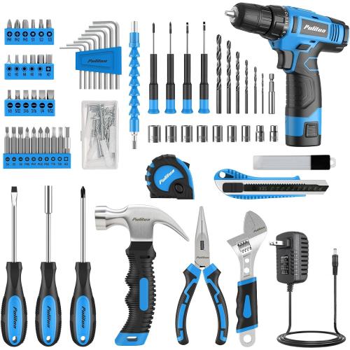 PULITUO Tool Set, 149-Piece Home Drill Set with Blue 12V Cordless Drill, Tool Box, Hand Tool Kits for Women & Men and DIY Enthusiasts, for Home Improvement