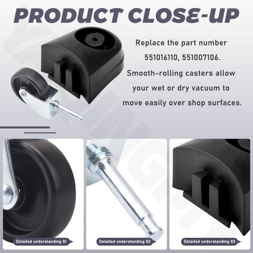 2 Pcs 551016110 Vacuum Caster & 551007106 Caster & Foot Compatible with Craftsman 2517608, 12512009, 12512008 Vacuum Wet/Dry Vac Casters Models, Inclusion Screw
