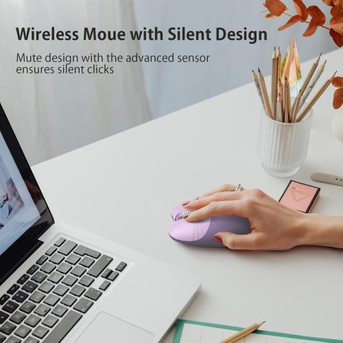Cute Cat Wireless Mouse, 2.4GHz Wireless Silent Mouse, USB Receiver Plug and Play, 3 Adjustable DPI, Compatible with Notebook, PC, Laptop, Computer- Purple Colorful