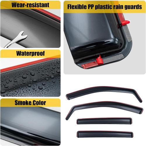 Visor Rain Guards Compatible with 2024 2025 2026 Ford Ranger Front and Rear in-Channel Window Visors Wind Deflectors Weather Shield for 2026 Ranger 4PCS Accessories