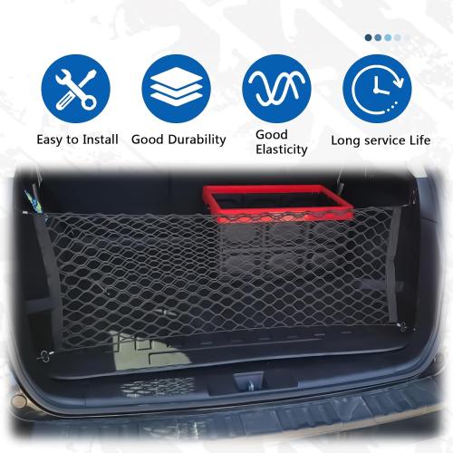 Car Rear Cargo Net Exterior Accessories, Adjustable Elastic Trunk Cargo Storage Organizer Net, Nylon Mesh Double-Layer with Hooks Compatible with Car, Trucks, SUV (39.4x 15.7)