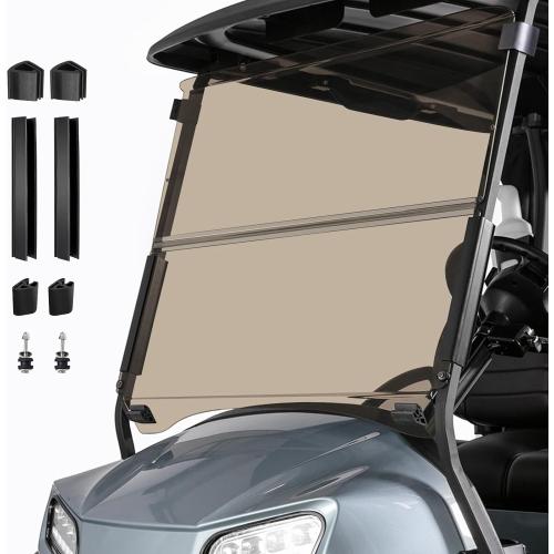 Golf Cart Foldable Windshield 3/16 (5MM) Thicken Only Fits Club Car Precedent 2004 , Tempo 2017 , Onward 2017 , 1×1 Struts Rail Front Folding Acrylic Windshield Replacement - Tinted