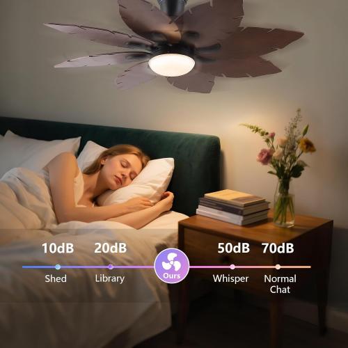 52'' Palm Leaf Ceiling Fans with Lights,Handmade Wooden Dual Fan Blades,Tropical Ceiling Fans with Remote,22W 3 Color LED Light, DC Reversible Motor, Low Profile Ceiling Fan for Patio, Living room