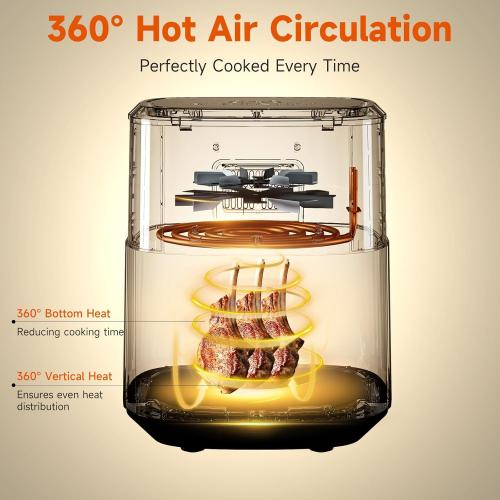 Kitchen Elite Air Fryer Stainless Steel with View Window, XL 8.5QT Large Airfryer, 8-in-1 Digital Control, 400°F Temp Controls, Nonstick Dishwasher-Safe, Space-Saving, Roast, Broil, 1500W