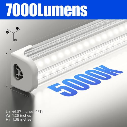 Barrina T8 LED Shop Lights for Workshop 4FT, 50W, 5000K, Daylight White, Clear Cover, Ceiling, V-Shape Shop Light Fixture, Garage, Warehouse, Basement, ETL Listed, 4Packs