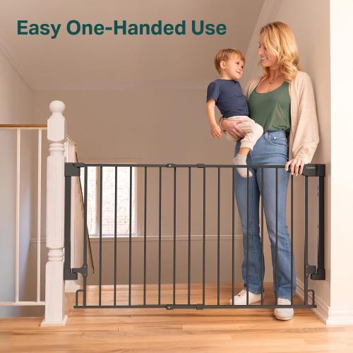 Cumbor Expandable 31.6-48 Baby Gate for Stairs, Wall-Mounted, 2-in-1 No Bottom Bar Dog Gate Indoor, Pet Gate for Doorways with Large Walk Thru Door, Child-Proof Safety Gate for Kids (Black)