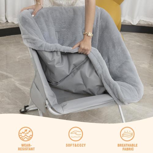SUNNYFEEL Comfy Folding Saucer Chair for All Seasons,Removal Faux Fur Soft Chair for Adults,Reading Chair for Living Room, Bedroom, Dorm, Metal Frame Moon Chair(Grey)
