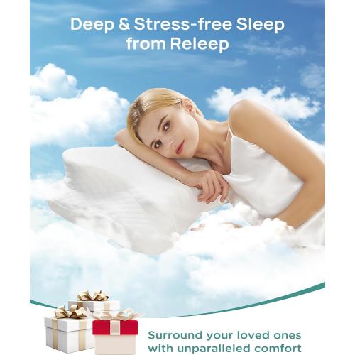 Releep Adjustable Cervical Neck Pillow, Cooling Orthopedic Ergonomic Contour Pillow, Memory Foam Neck Pillows for Back Stomach Sleeper, White Color