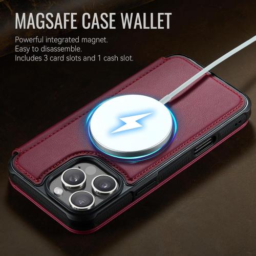 for iPhone 16 Pro Wallet Case Compatible with Magsafe, Burgundy