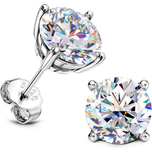 Moissanite Stud Earrings : 18K White Gold Plated Solid 925 Sterling Silver Earring Hypoallergenic Dainty Flat Back Stud Earrings Jewelry for Women Men D Color VVS1 Clarity