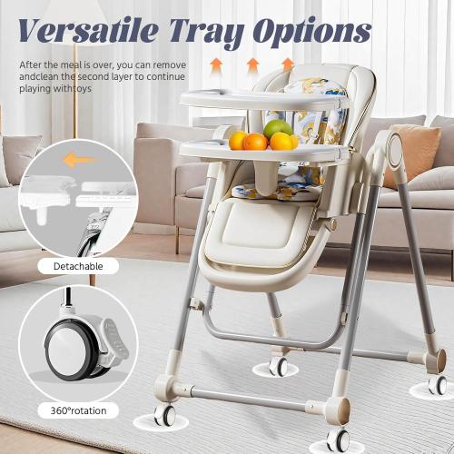 5 in 1 Baby High Chair Swings for Infants Soothes to Sleep Reclining Foldable Rocking 8 Level Height Adjustment Eco Friendly Washable PU Cushion Baby Feeding Chair(White)