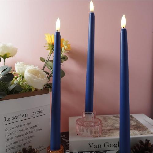 Navy Blue Flameless Taper Candles with Remote Timer, Flickering Battery Powered LED Candlesticks Set of 3