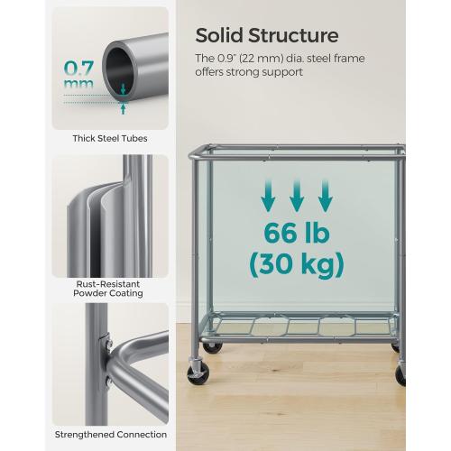 SONGMICS Laundry Basket with Wheels, 3-Section Rolling Laundry Hamper, 52.8 Gallons (200 L), Removable Liner, Steel Frame with Handle, 35.8 x 15.4 x 31.9 Inches, Cream White URLS005W01