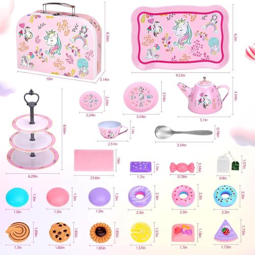 Auney Tea Set Girls Toys 36pcs, Tin Unicorn Tea Party Set Toy Pretend Play Gifts for Little Girls Age 3-6, Kids Toys Gifts for Toddlers Including Carrying Case (Unicorn Toy)