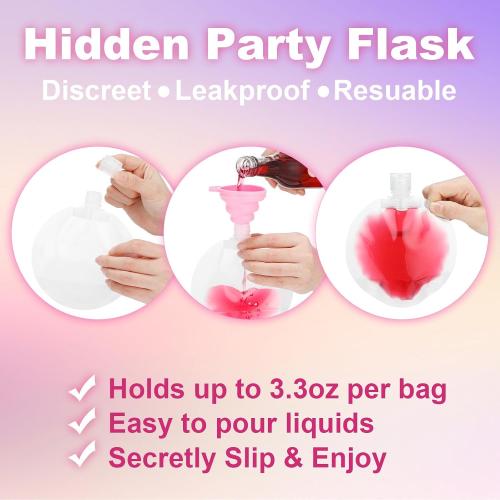 Remerry 10 Pcs Plastic Flasks, 3 Oz Concealable and Reusable Drink Pouches
