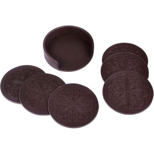 6PACK Drink Coasters,PU Leather Bar Beer Beverage Coaster for Drinks Set of 6 with Holder Coasters for Wooden Table Coffee Table Absorbent, Easy Clean Cup Coaster Easter Housewarming Gifts