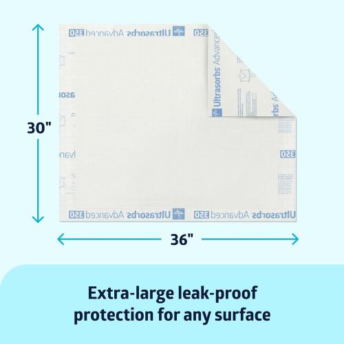 Medline Ultrasorbs Advanced Extra Strength Drypads, 30 x 36, 70 Count, Super Absorbent Disposable Pads, Incontinence Bed Pads, Chucks Bed Pads, Elderly, 350 lb Repositioning Capacity