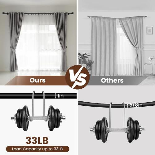 Curtain Rods 30 to 144 Inch 1 Pack Heavy Duty Adjustable Matte Black Rod